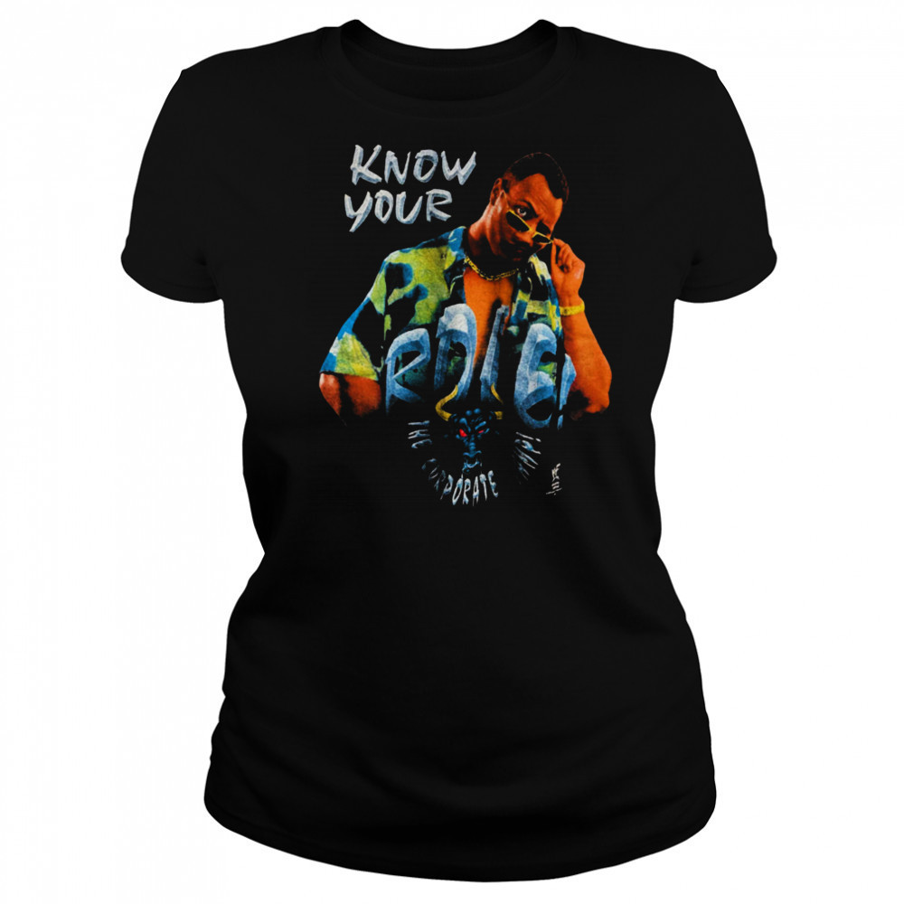 Men’s Black The Rock Know Your Role Corporate Champ 1998 WWF Wrestling T Shirt Women's T-shirt