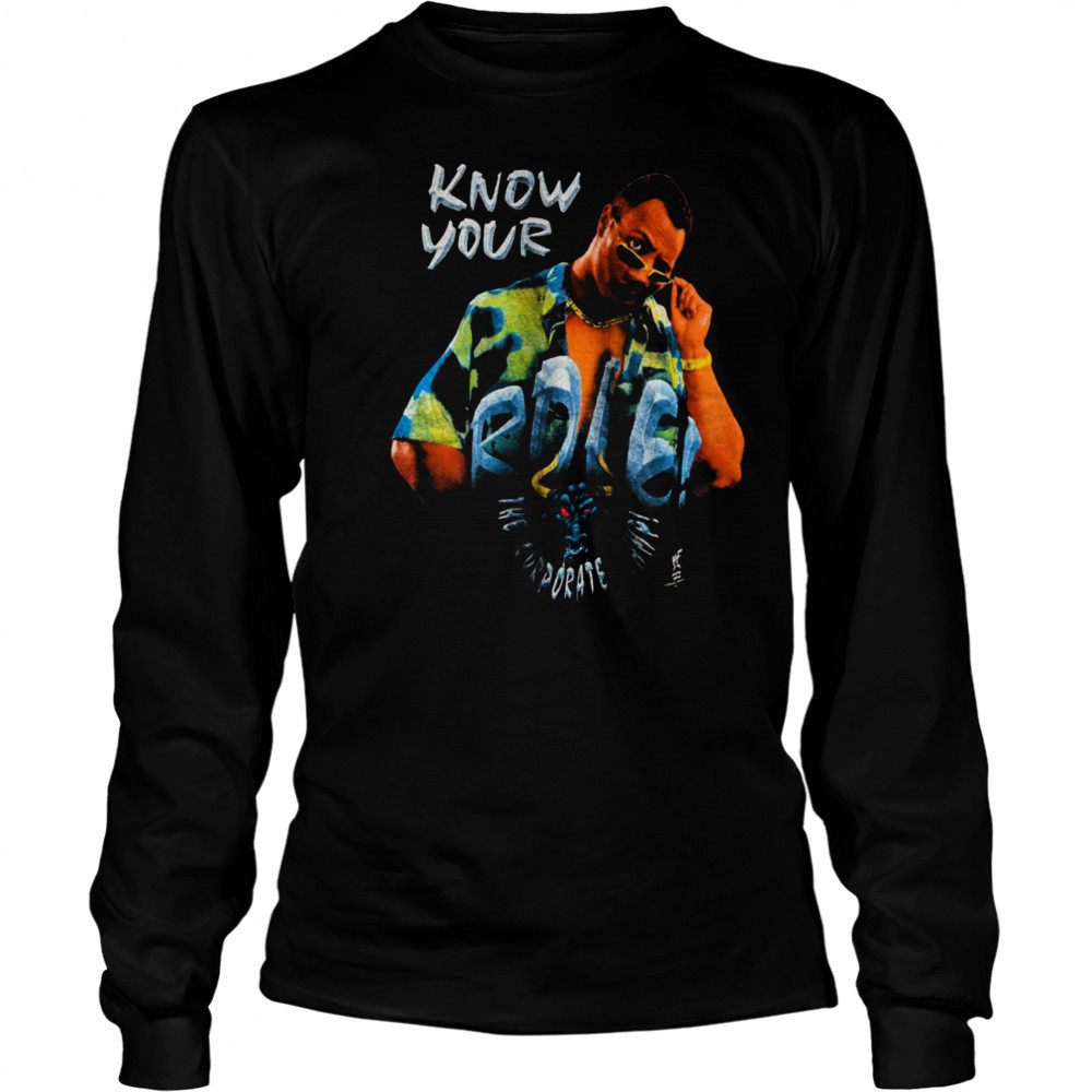 Men’s Black The Rock Know Your Role Corporate Champ 1998 WWF Wrestling T Shirt Long Sleeved