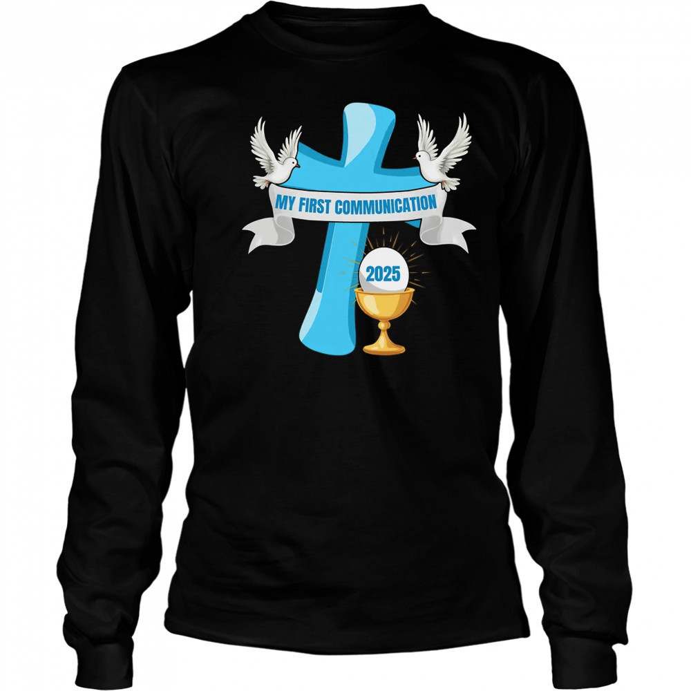 My First Communion 2025 Cross Chalice Eucharist Grandson Boy shirt Long Sleeved