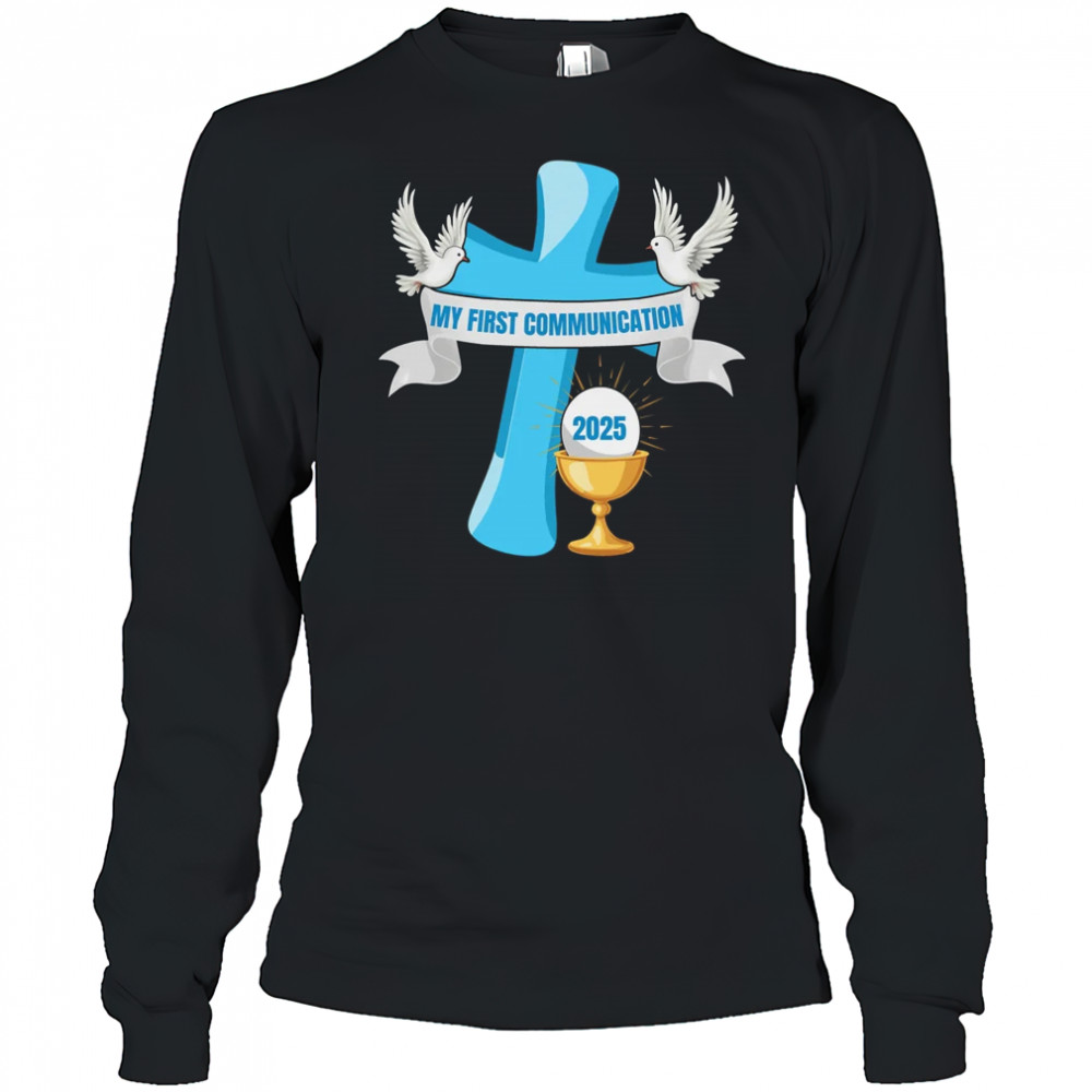 My First Communion 2025 Cross Chalice Eucharist Grandson Boy shirt Long Sleeved