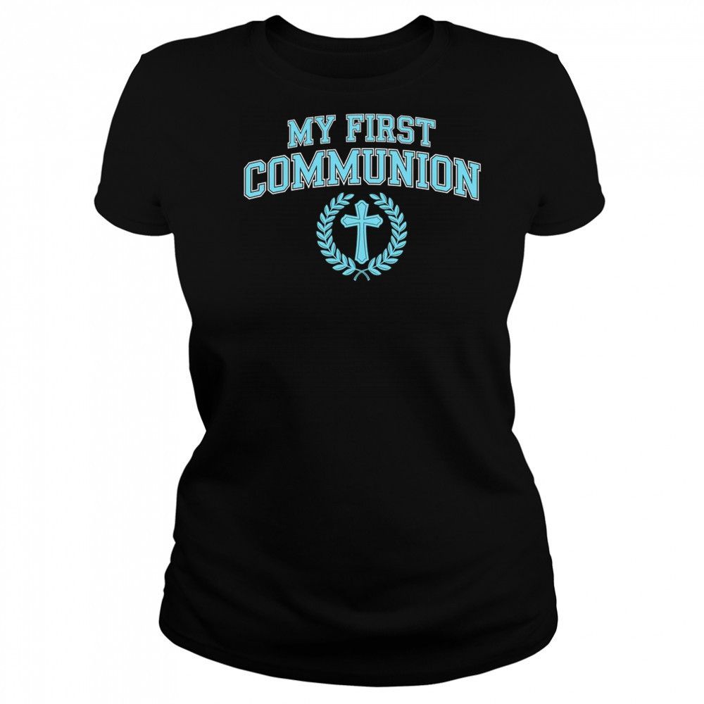 My First Communion Boys Catholic Religious Cross Blue shirt Women's T-shirt