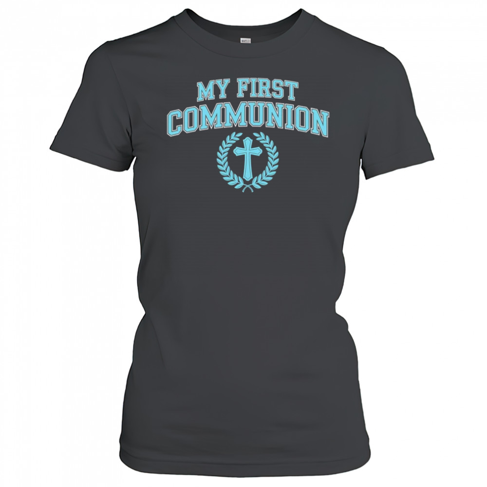 My First Communion Boys Catholic Religious Cross Blue shirt Women's T-shirt