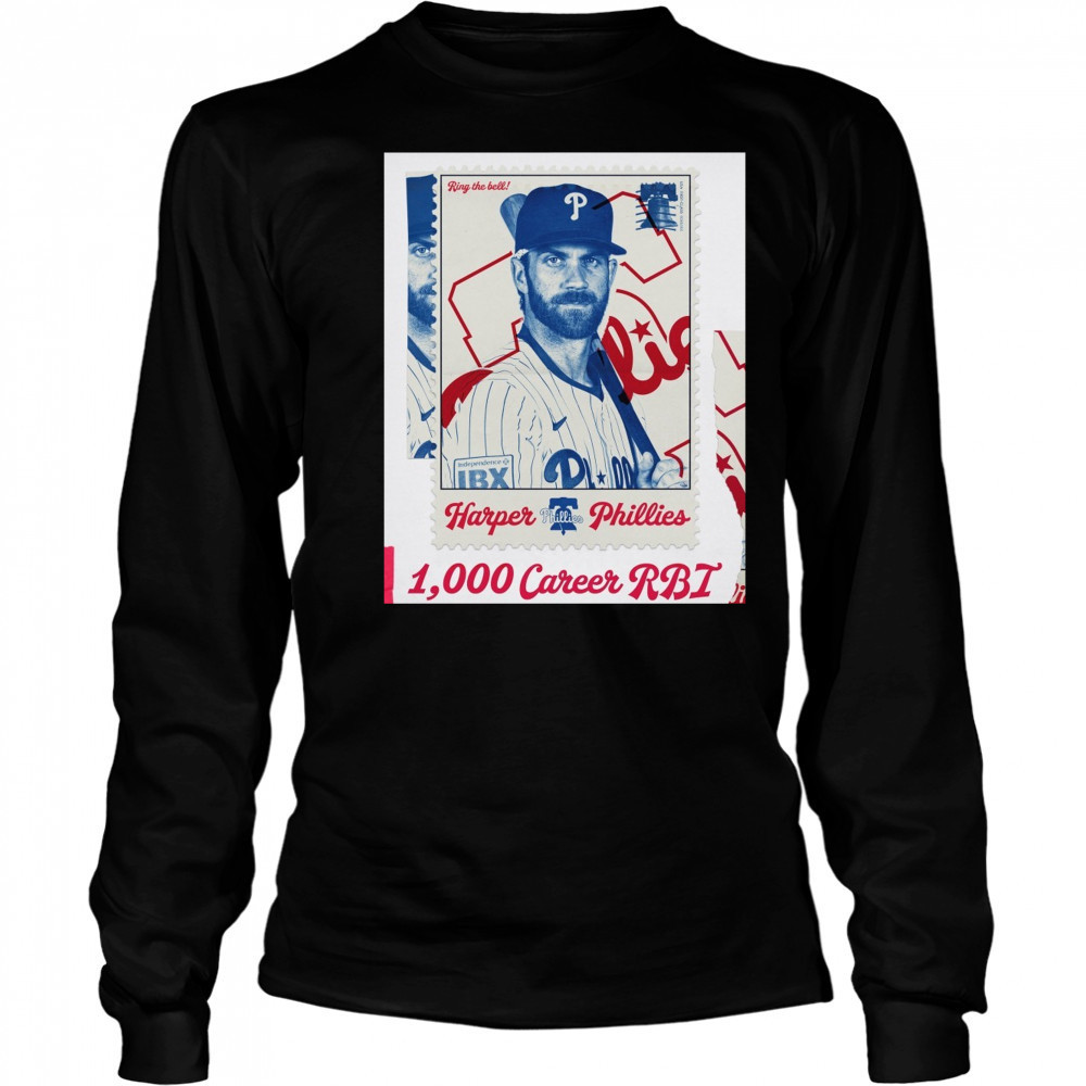 Philadelphia Phillies Bryce Harper Career RBI No. 1,000 Ring The Bell Poster t-shirt Long Sleeved
