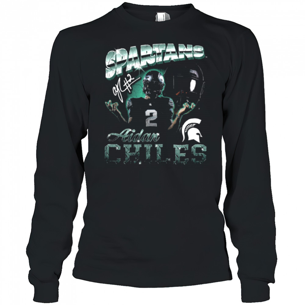 Spartans Aidan Chiles #2 Football Player Graphic T Shirt Long Sleeved