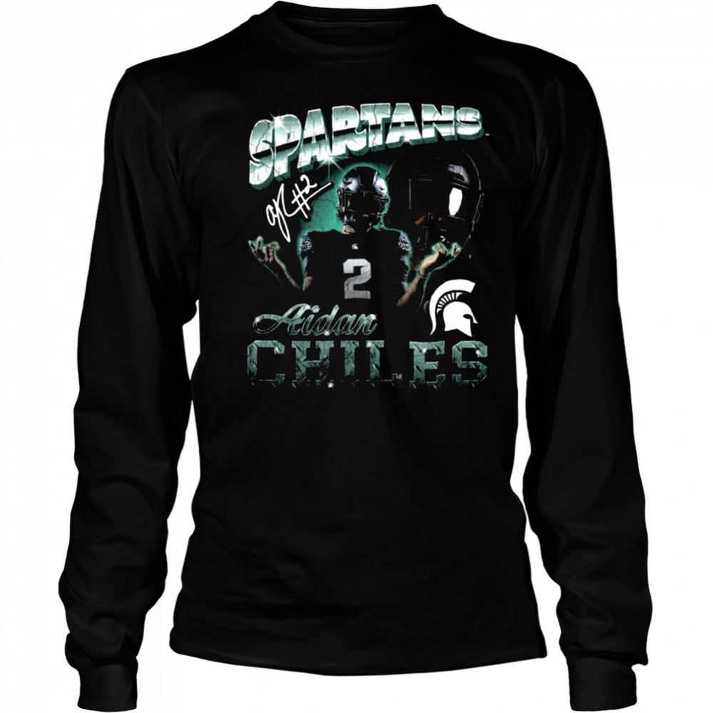 Spartans Aidan Chiles #2 Football Player Graphic T Shirt Long Sleeved