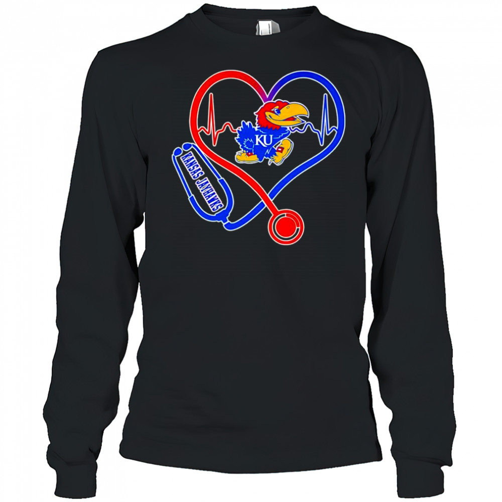 Stethoscope heart Kansas Jayhawks shirt Long Sleeved