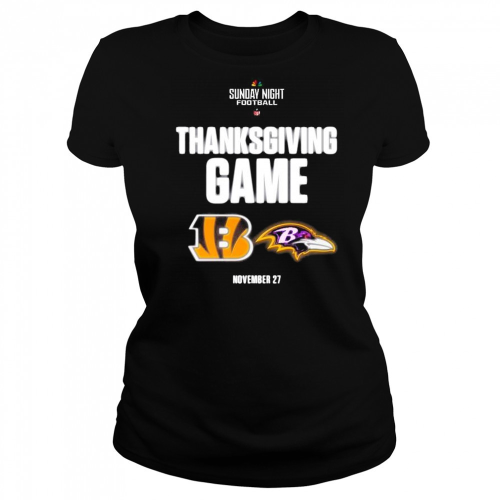 Sunday Night Football NFL Thanksgiving Game Cincinnati Bengals vs Baltimore Ravens Nov 27 2025 t-shirt Women's T-shirt