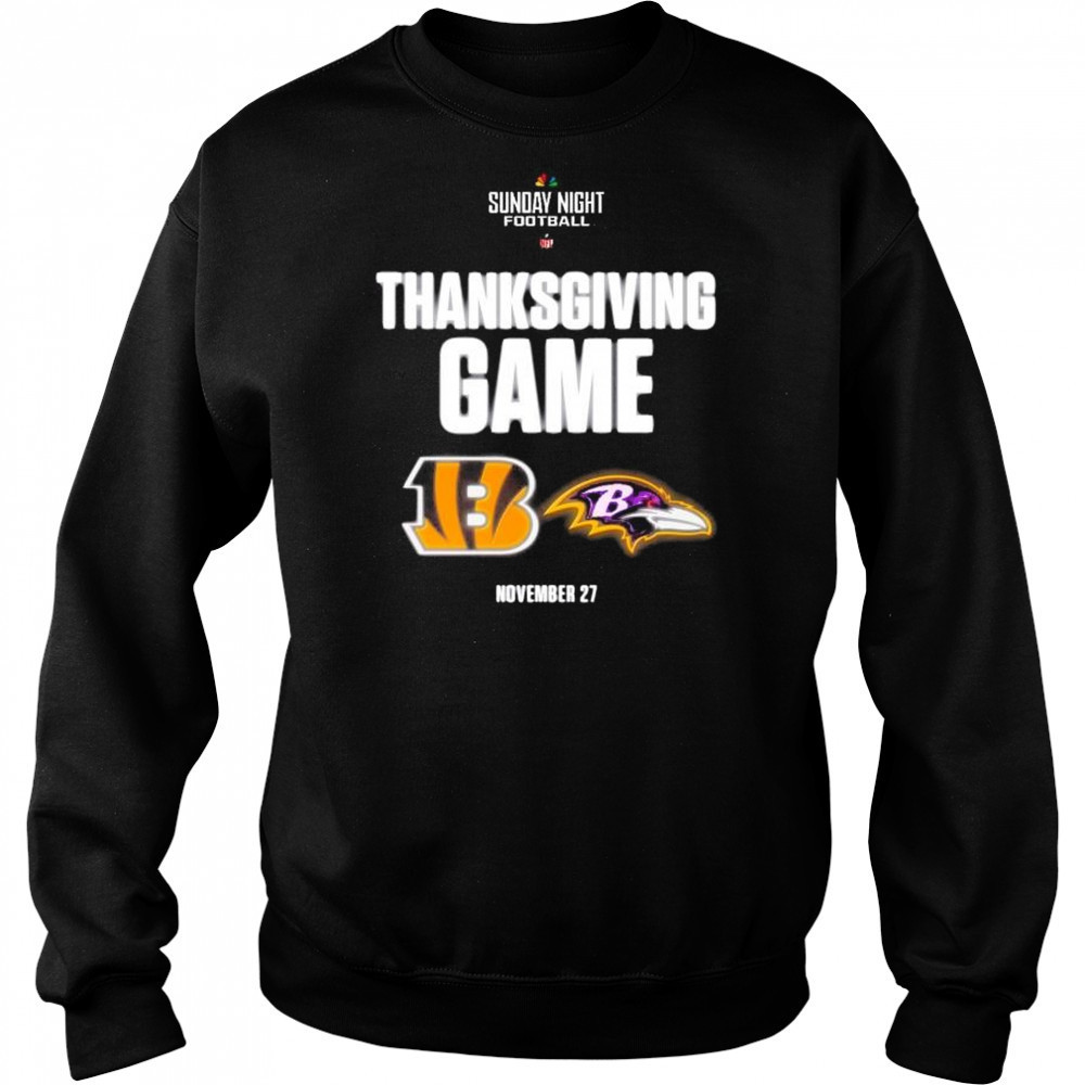 Sunday Night Football NFL Thanksgiving Game Cincinnati Bengals vs Baltimore Ravens Nov 27 2025 t-shirt Hoodie