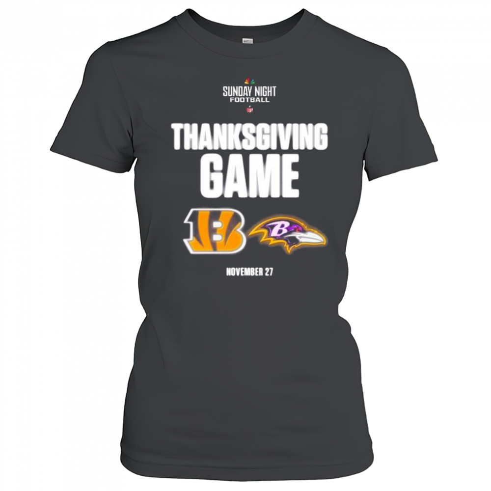Sunday Night Football NFL Thanksgiving Game Cincinnati Bengals vs Baltimore Ravens Nov 27 2025 t-shirt Women's T-shirt