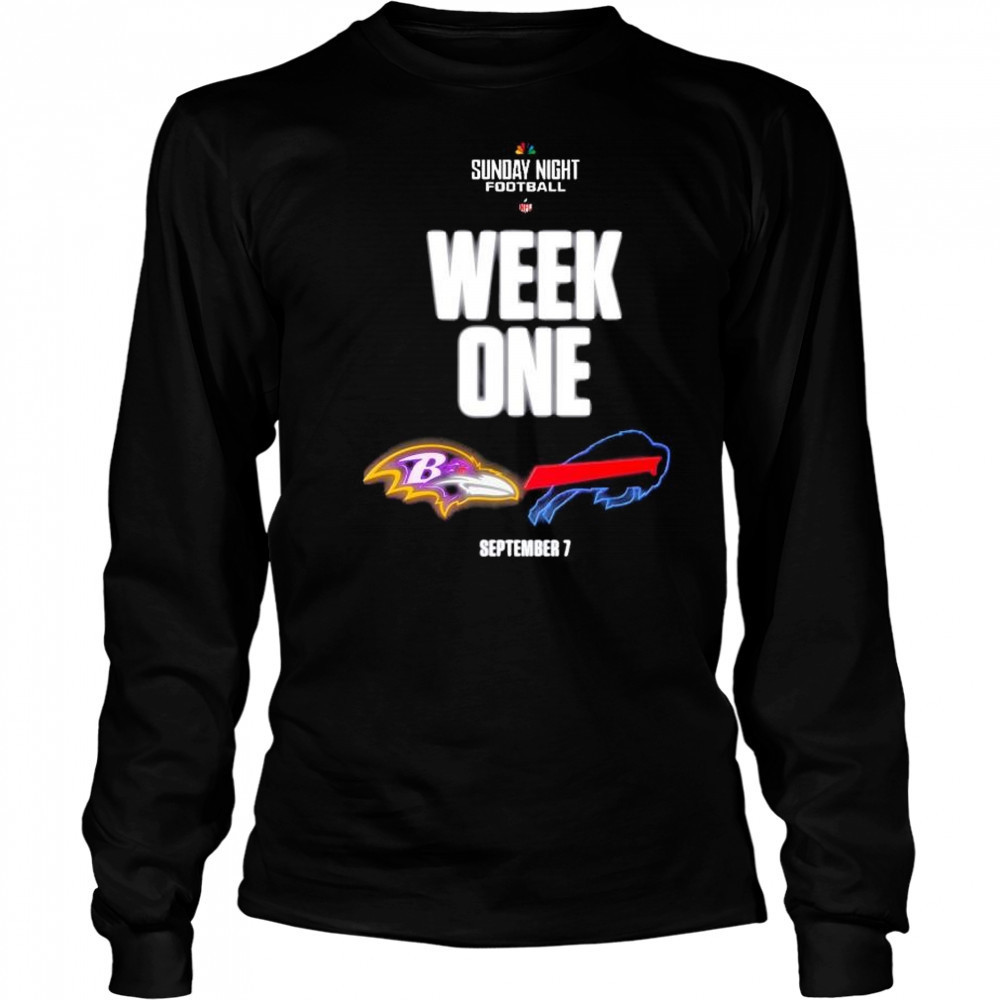 Sunday Night Football NFL Week 1 Baltimore Ravens vs Buffalo Bills Sept 7 2025 t-shirt Long Sleeved