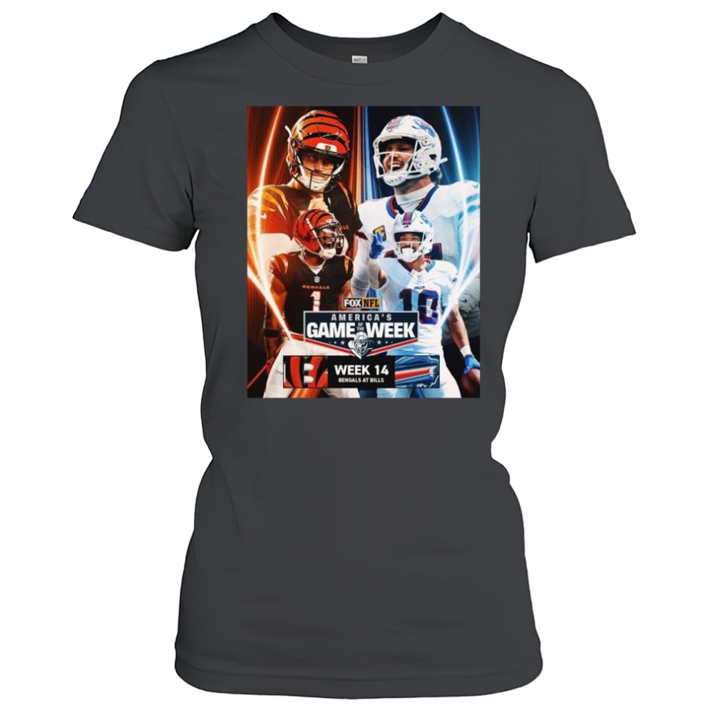 Week 14 in America’s Game Of The Week Burrow vs Allen Cincinnati Bengals at Buffalo Bills NFL Dec 8 2025 t-shirt Women's T-shirt