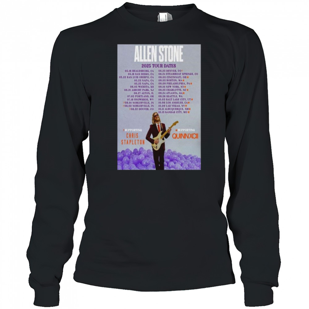 Allen Stone 2025 Tour Dates with Chris Stapleton, Quinn Xcii t-shirt Long Sleeved