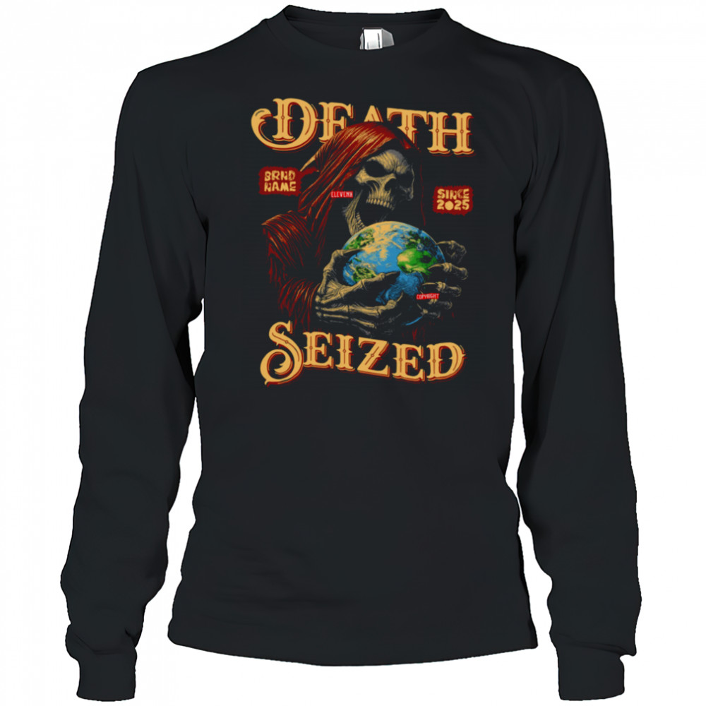 DEATH SEIZED Graphic ELEVENX 2025 Grim Reaper Globe T-shirt Long Sleeved