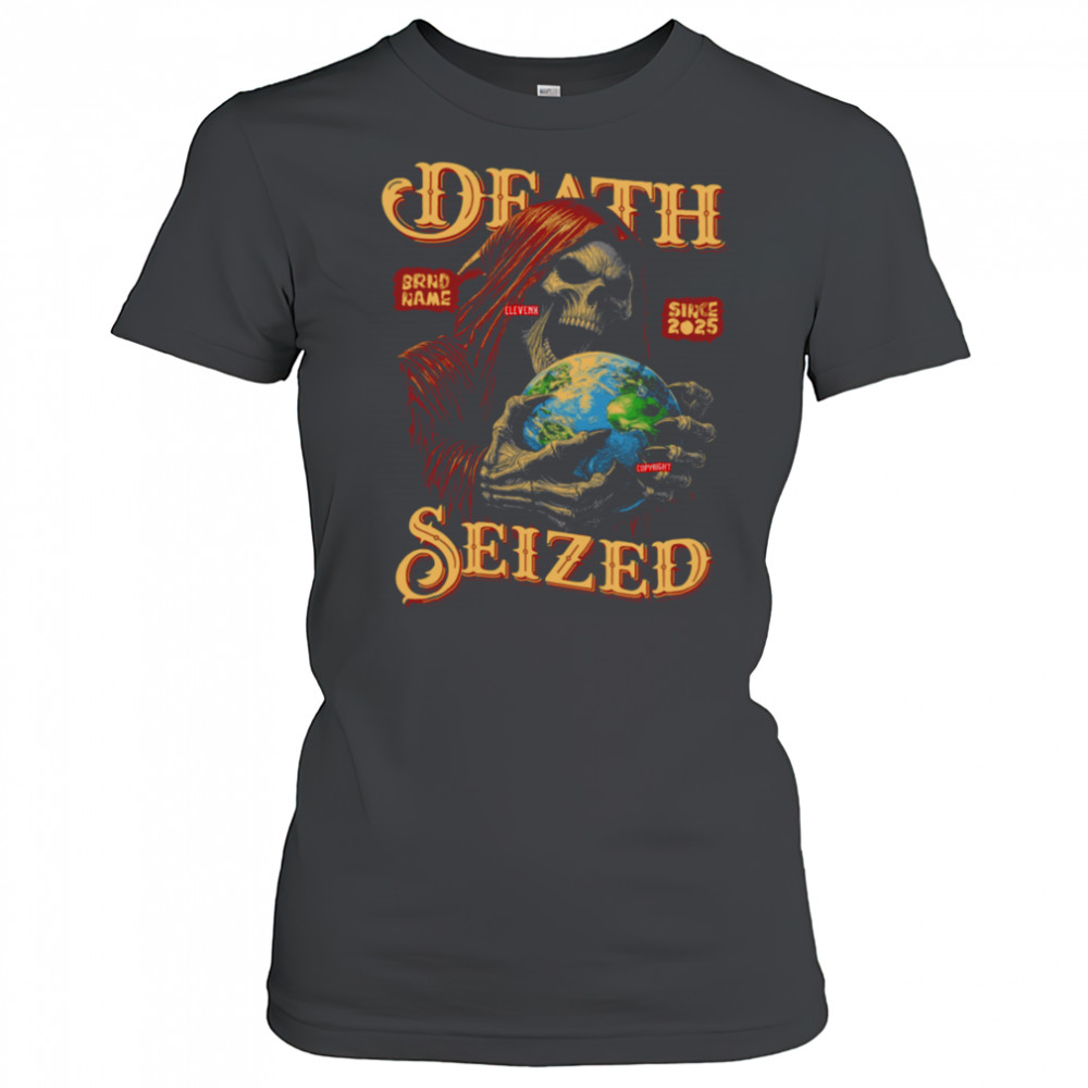 DEATH SEIZED Graphic ELEVENX 2025 Grim Reaper Globe T-shirt Women's T-shirt