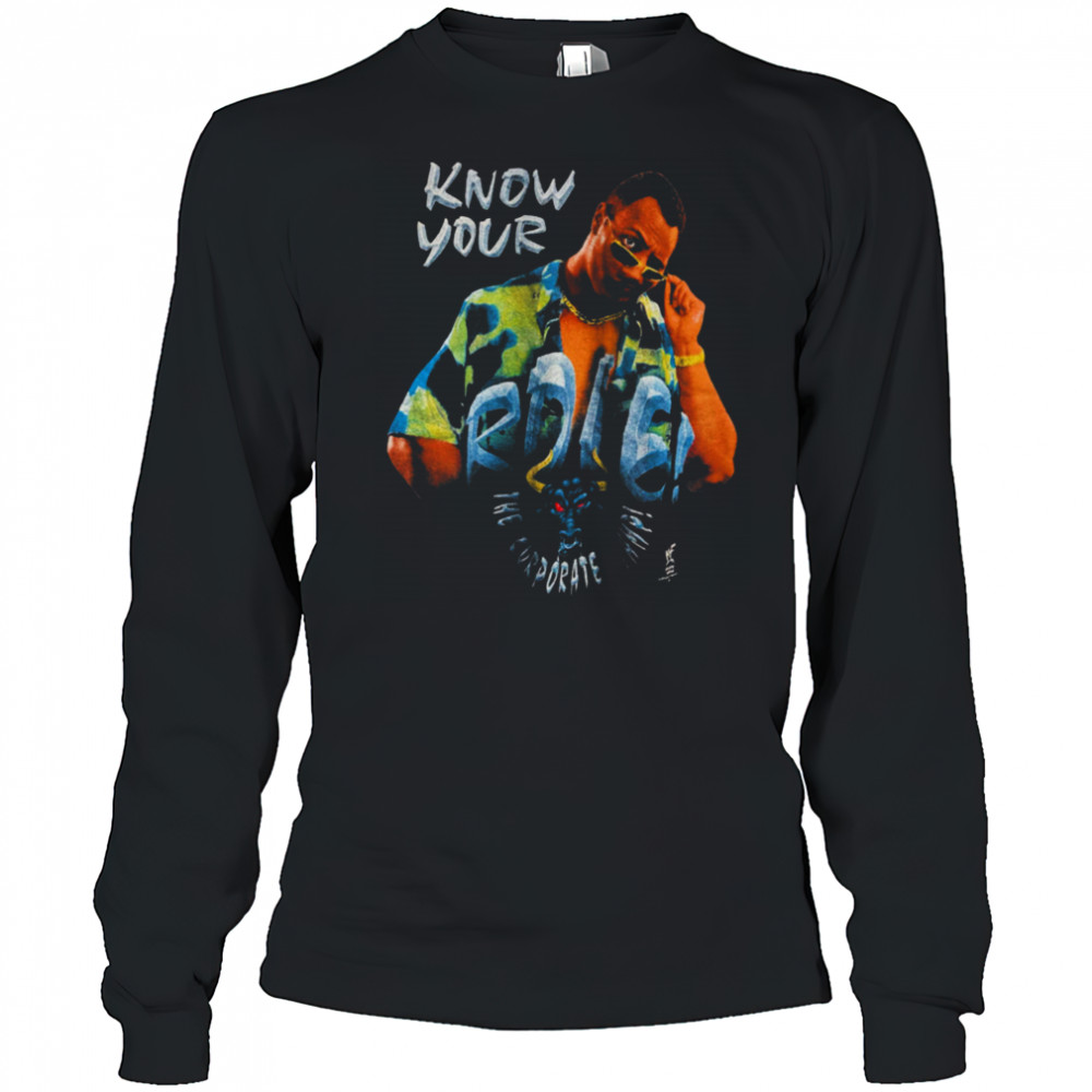 Men’s Black The Rock Know Your Role Corporate Champ 1998 WWF Wrestling T Shirt Long Sleeved