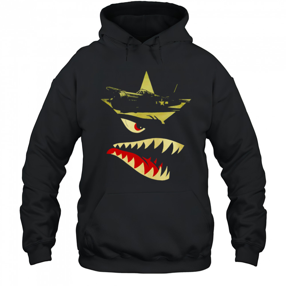 Military Fighter Plane Star Emblem Angry Shark Mouth Graphic Vintage War Art shirt Hoodie