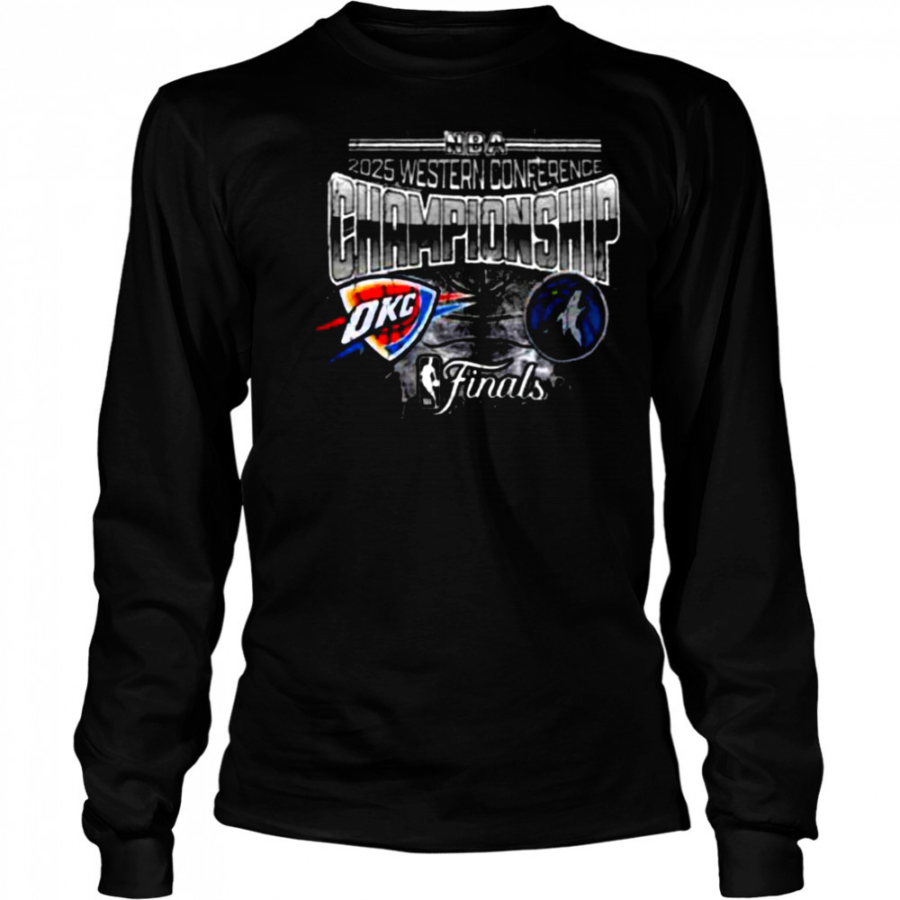 Oklahoma City Thunder Vs Minnesota Timberwolves Matchup NBA 2025 Western Conference Finals Black T Shirt Long Sleeved