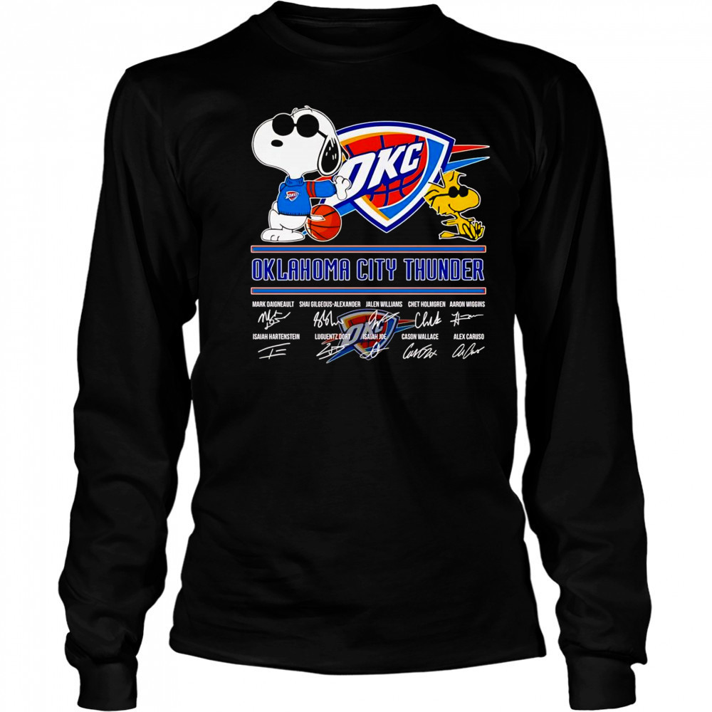 Snoopy and Woodstock Oklahoma City Thunder signature shirt Long Sleeved