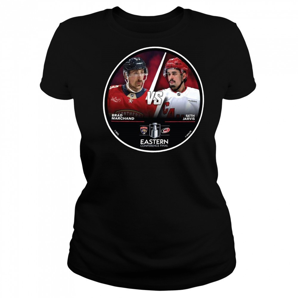 Florida Panthers Brad Marchans vs. Carolina Hurricanes Seth Jarvis 2025 Eastern Conference Final Shirt Women's T-shirt