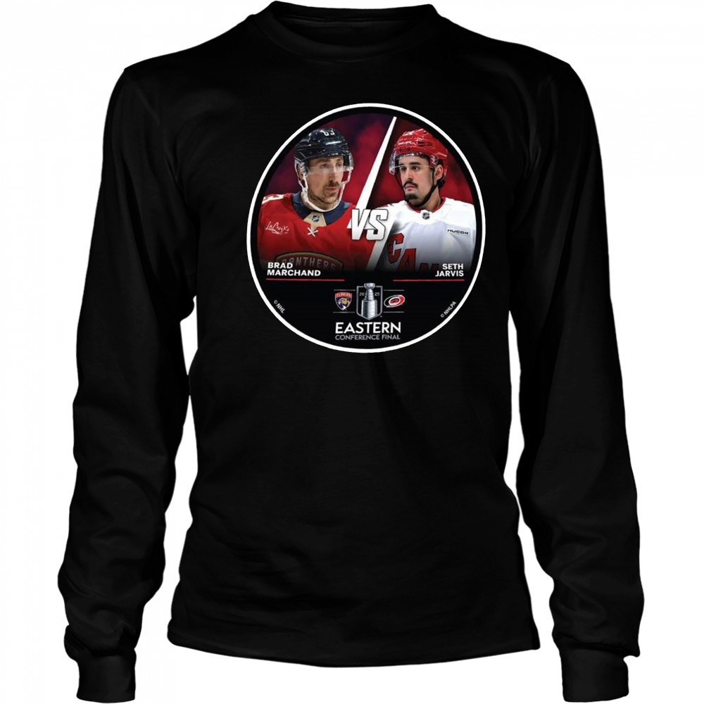 Florida Panthers Brad Marchans vs. Carolina Hurricanes Seth Jarvis 2025 Eastern Conference Final Shirt Long Sleeved