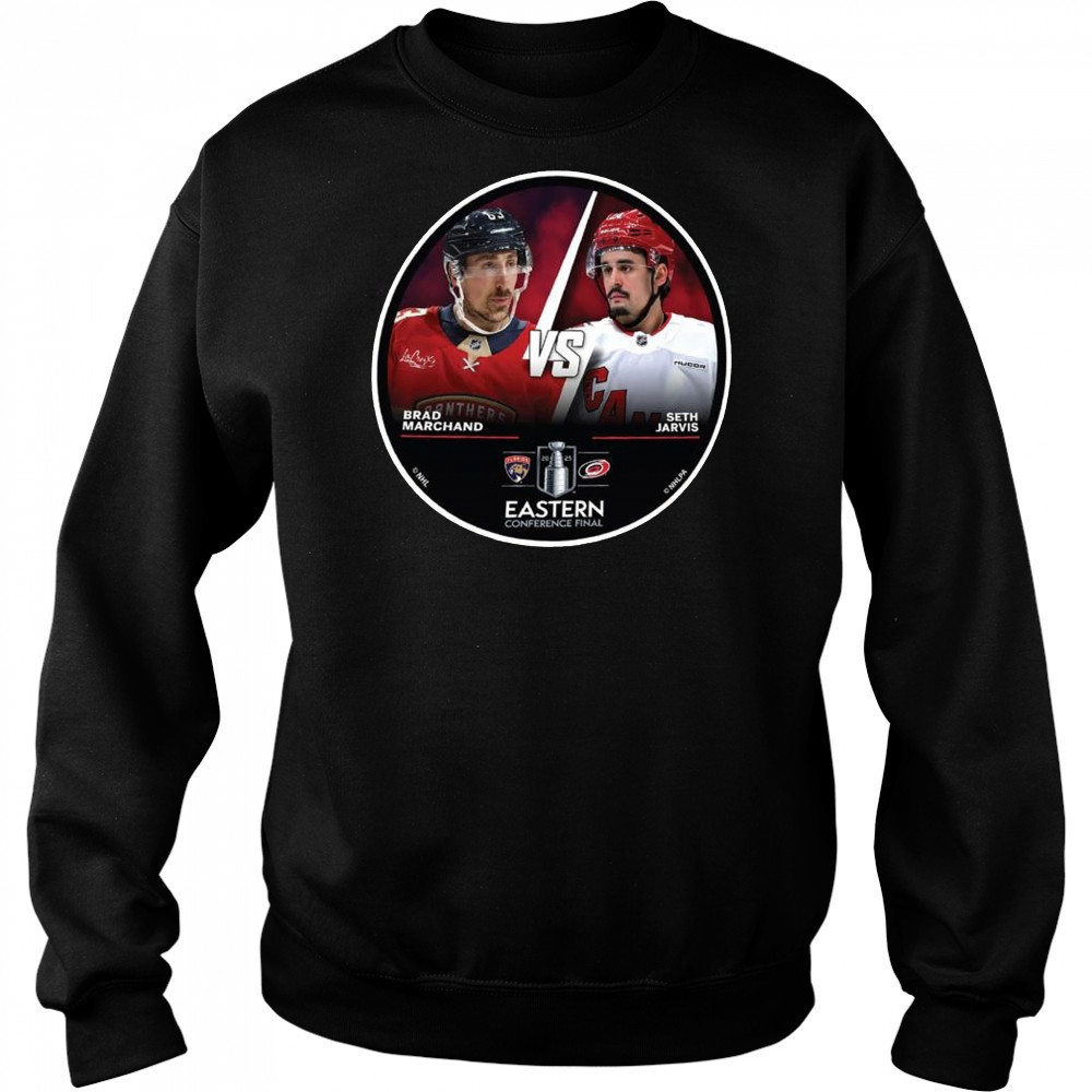 Florida Panthers Brad Marchans vs. Carolina Hurricanes Seth Jarvis 2025 Eastern Conference Final Shirt Hoodie