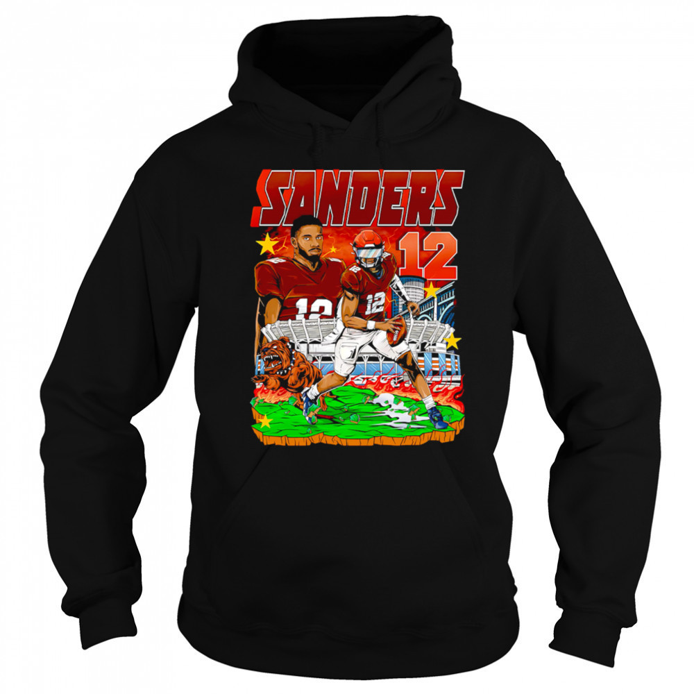 Sanders 12 Football Player Brown Jersey Stadium Bulldog Comic Style Graphic Shirt Sweatshirt