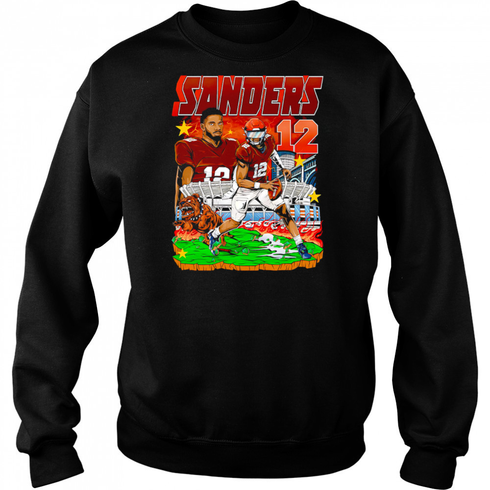 Sanders 12 Football Player Brown Jersey Stadium Bulldog Comic Style Graphic Shirt Hoodie