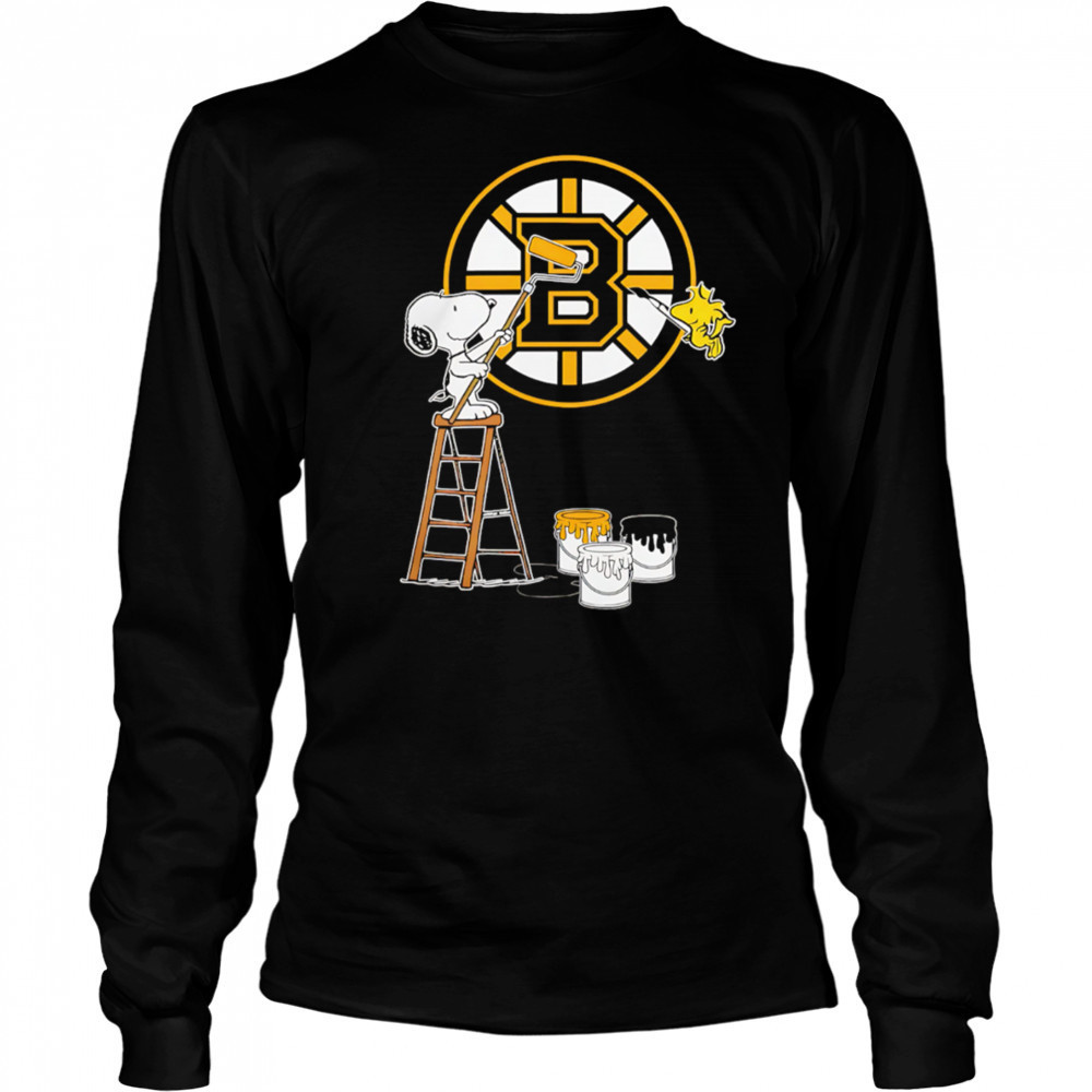 Snoopy And Woodstock Painting Boston Bruins Logo shirt Long Sleeved