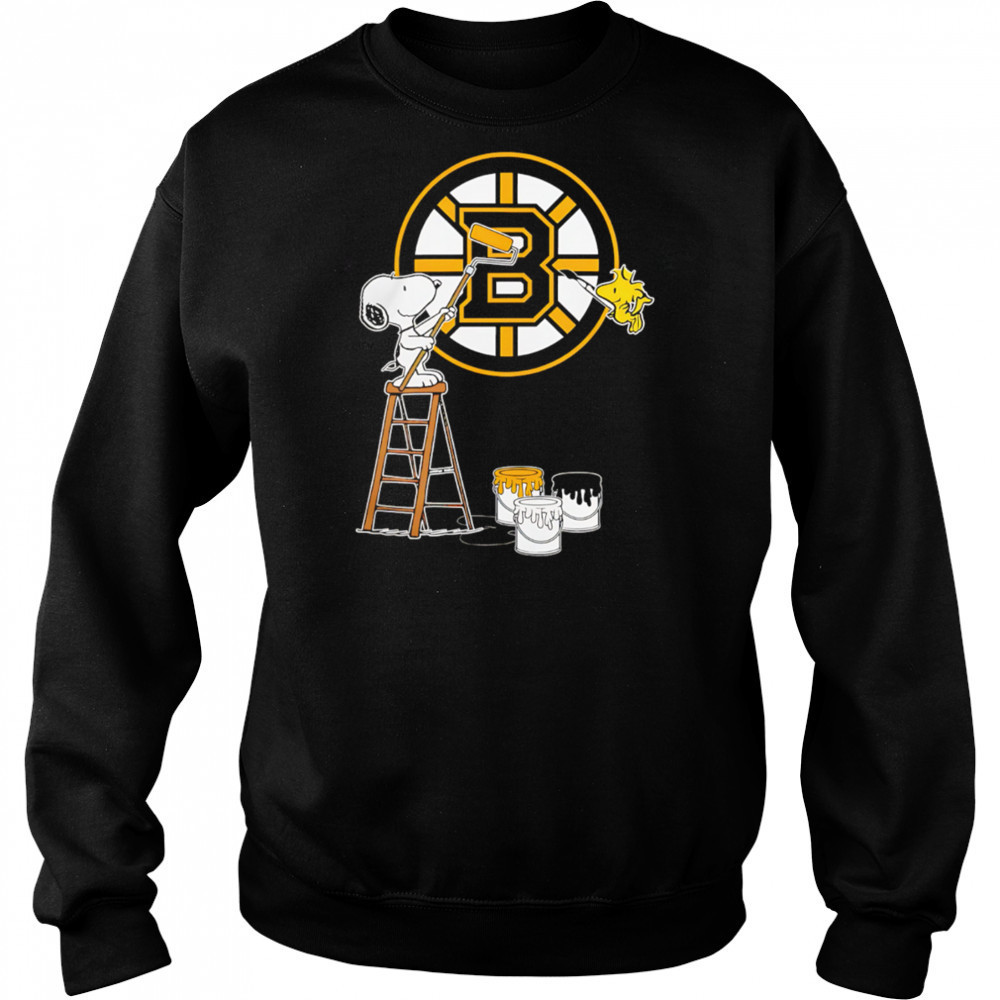 Snoopy And Woodstock Painting Boston Bruins Logo shirt Hoodie