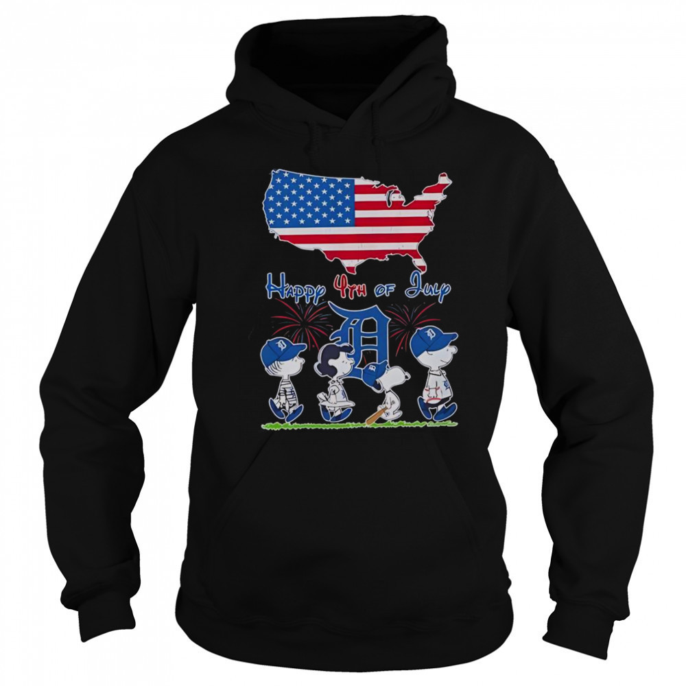 Detroit Tigers Snoopy And Friends Happy 4th Of July Flag American T-Shirt Sweatshirt