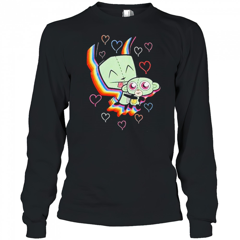 Invader Zim Gir Rainbow Hearts Shirt Long Sleeved