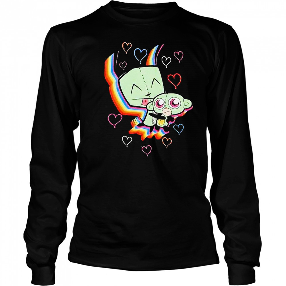 Invader Zim Gir Rainbow Hearts Shirt Long Sleeved