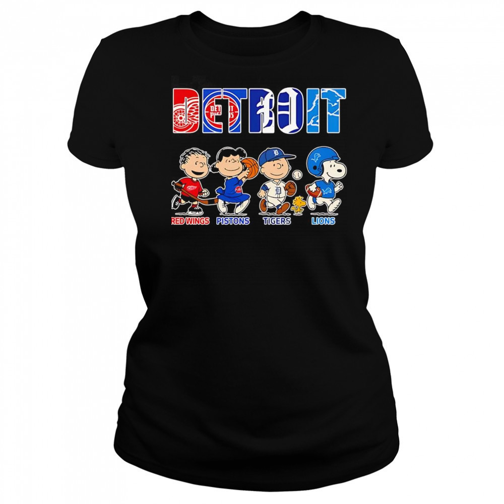 Peanuts Detroit Red Wings Pistons Tigers Lions sports shirt Women's T-shirt