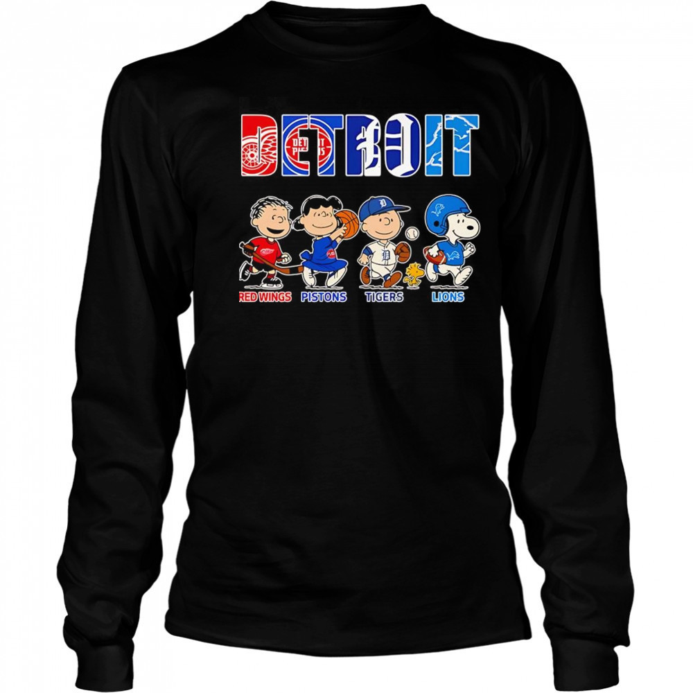 Peanuts Detroit Red Wings Pistons Tigers Lions sports shirt Long Sleeved