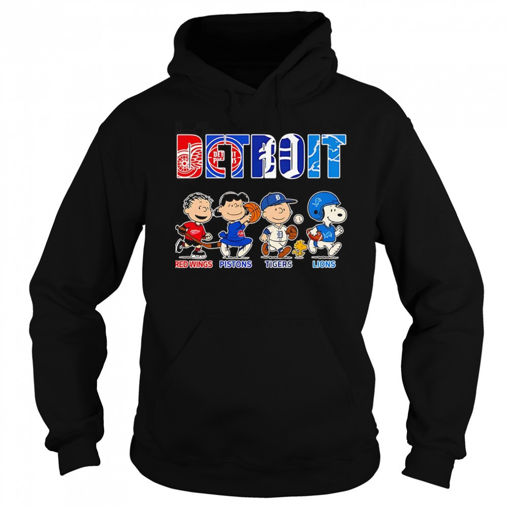 Peanuts Detroit Red Wings Pistons Tigers Lions sports shirt Sweatshirt