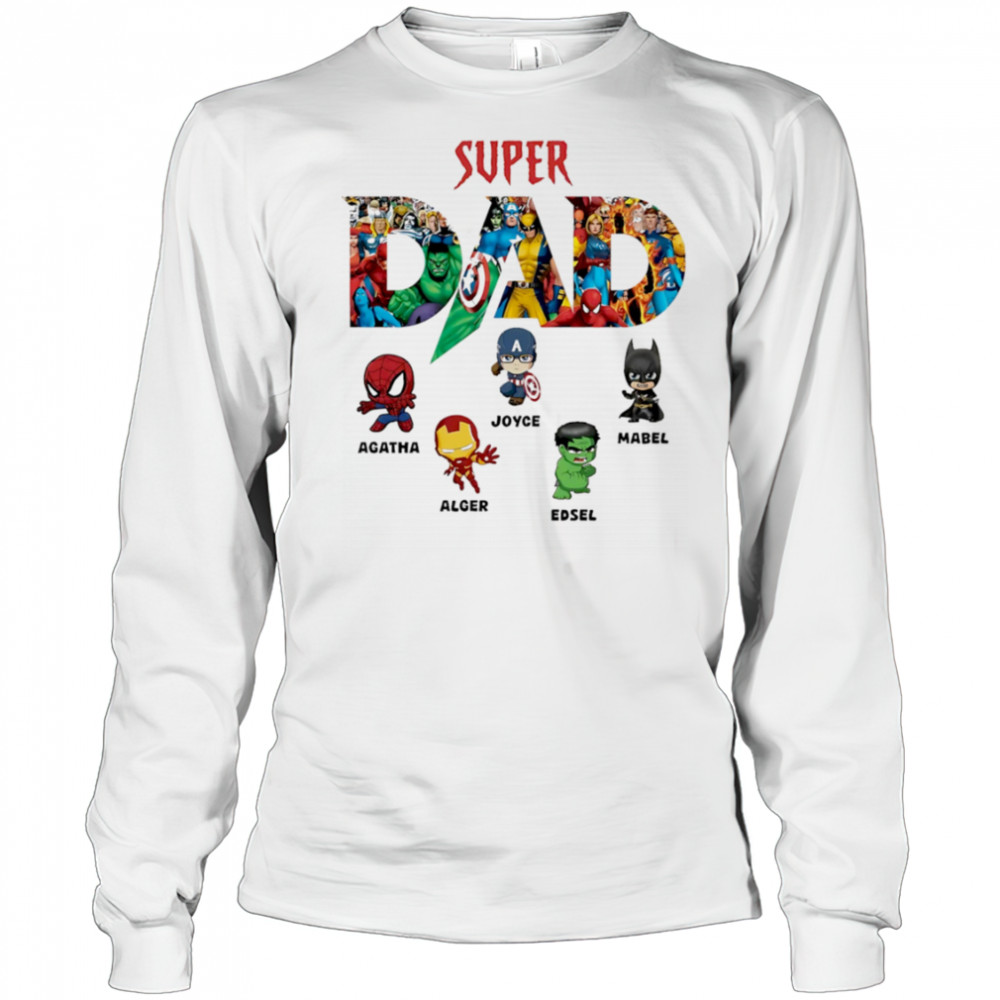 Super Dad Marvel Superhero Personalized Kids Names Father’s Day shirt Long Sleeved
