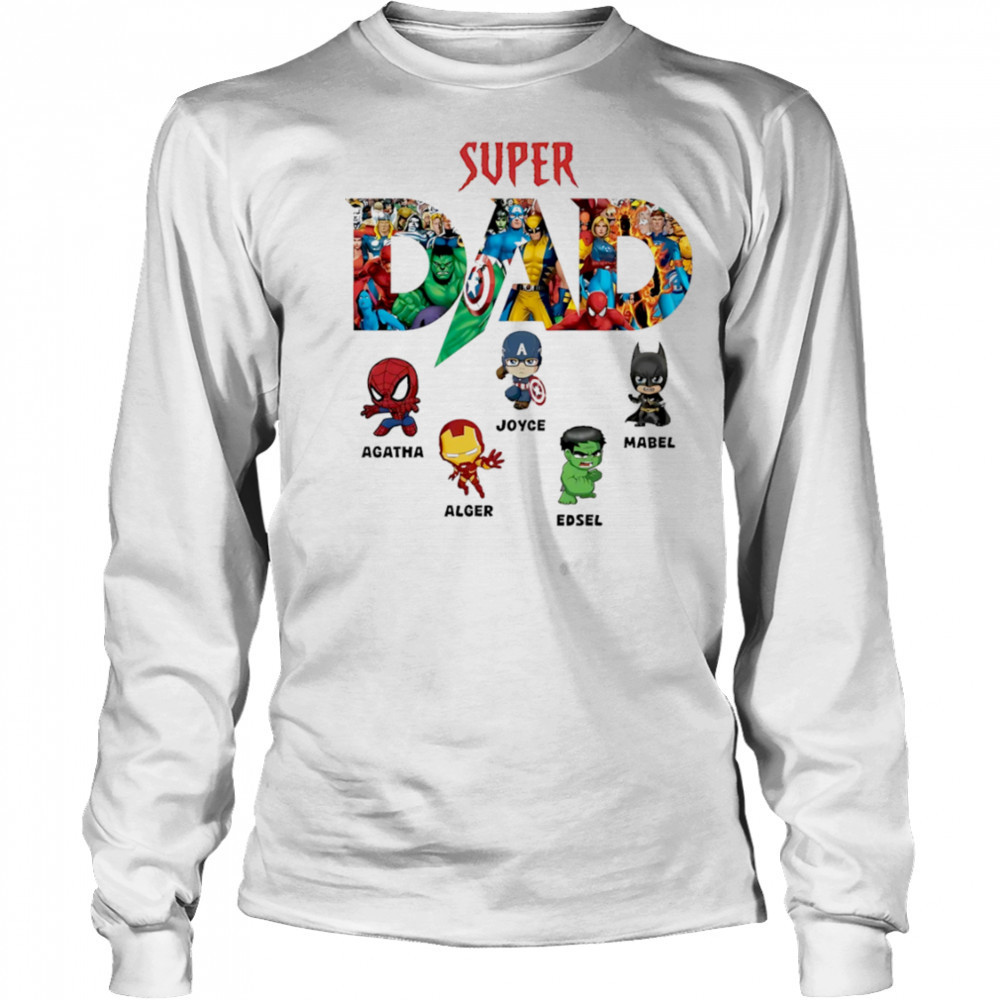 Super Dad Marvel Superhero Personalized Kids Names Father’s Day shirt Long Sleeved