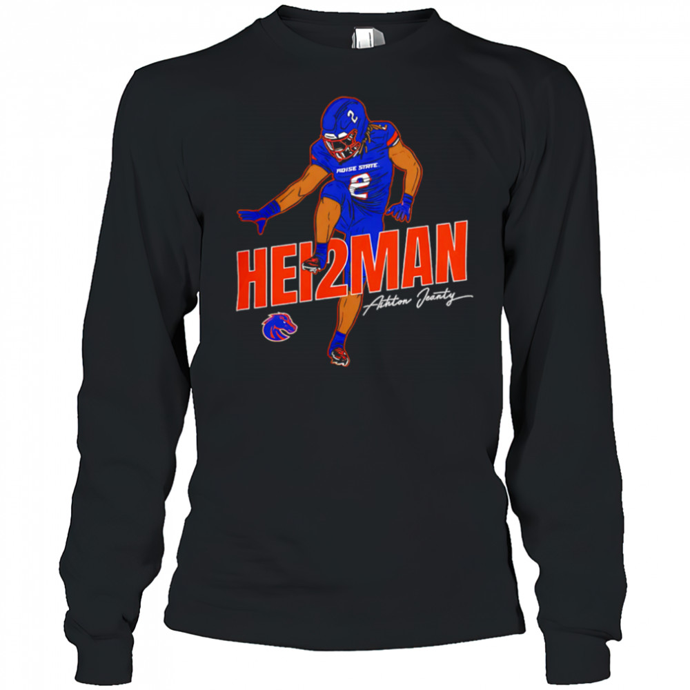 Ashton Jeanty Heisman Boise State Broncos Cartoon Signature shirt Long Sleeved