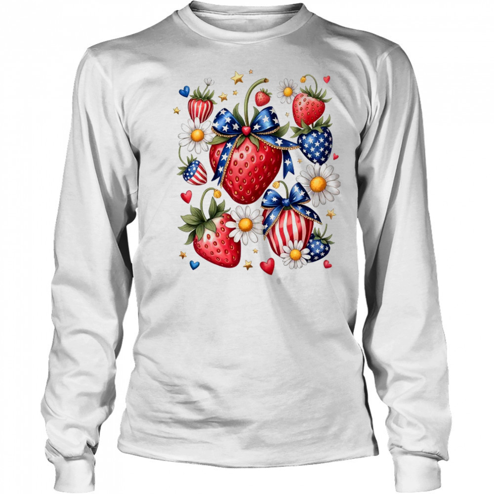 Boho 4th Of July Strawberry Patriotic Independence Day shirt Long Sleeved