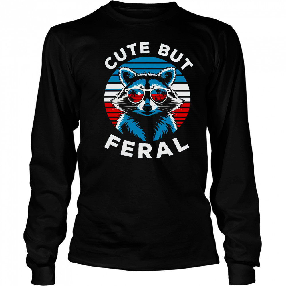 Colorful Racoon With Sunglasses Racoon Funny 4th Of July shirt Long Sleeved