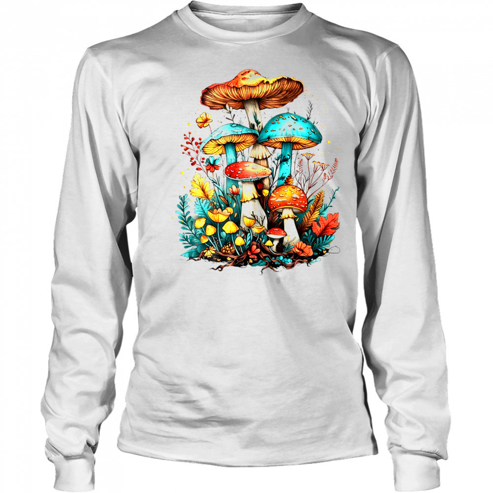 Cottagecore Floral Mushroom Aesthetic Girls Graphic shirt Long Sleeved