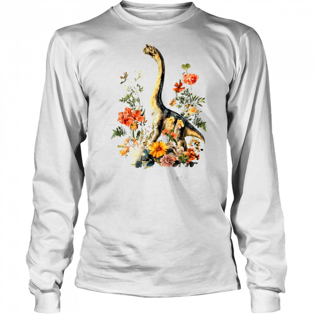 Cottagecore Trex Dinosaur Flower Botanical Vintage shirt Long Sleeved