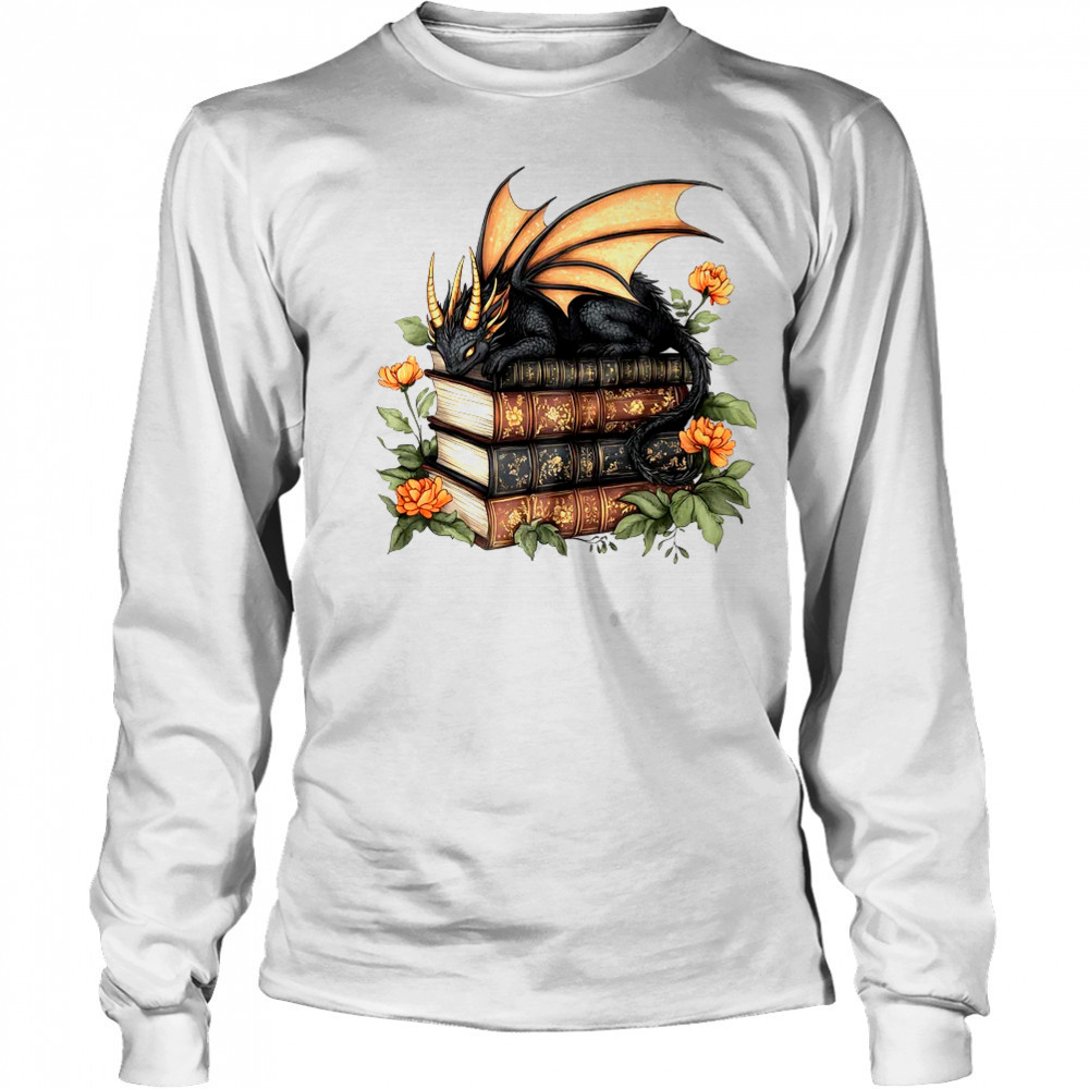Dragon Books Cottagecore Flower Bookworm Book Lover shirt Long Sleeved