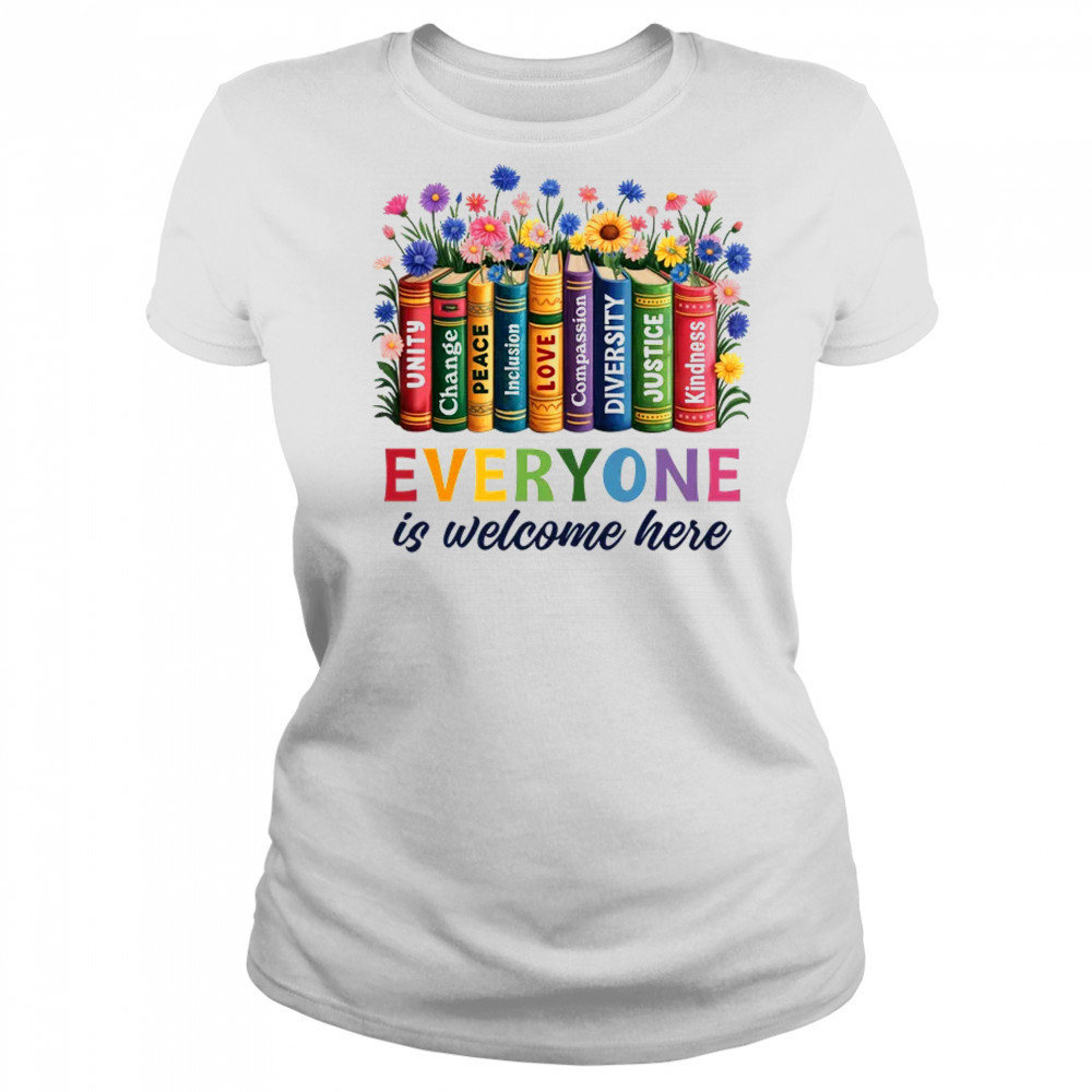 Everyone Is Welcome Here Floral Book LGBT Pride Equality shirt Women's T-shirt