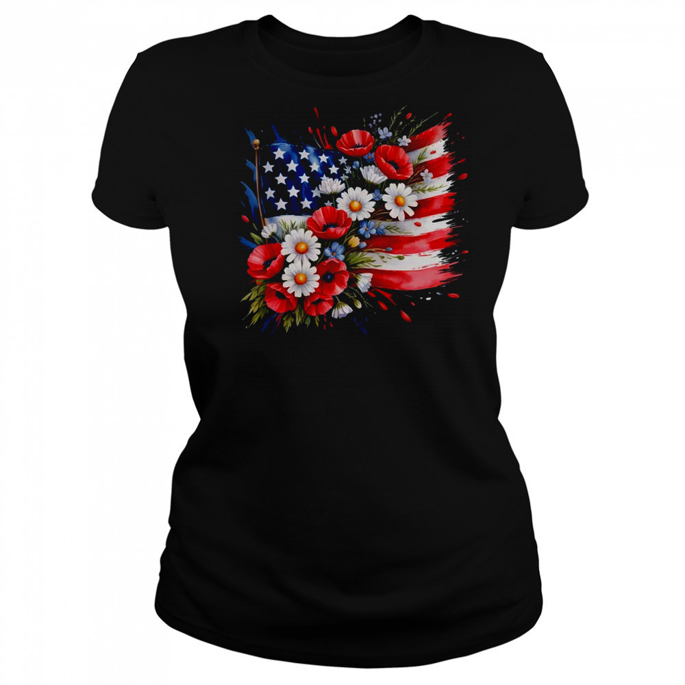 Floral Flag American Flag 4th Of July America Patriotic shirt Women's T-shirt