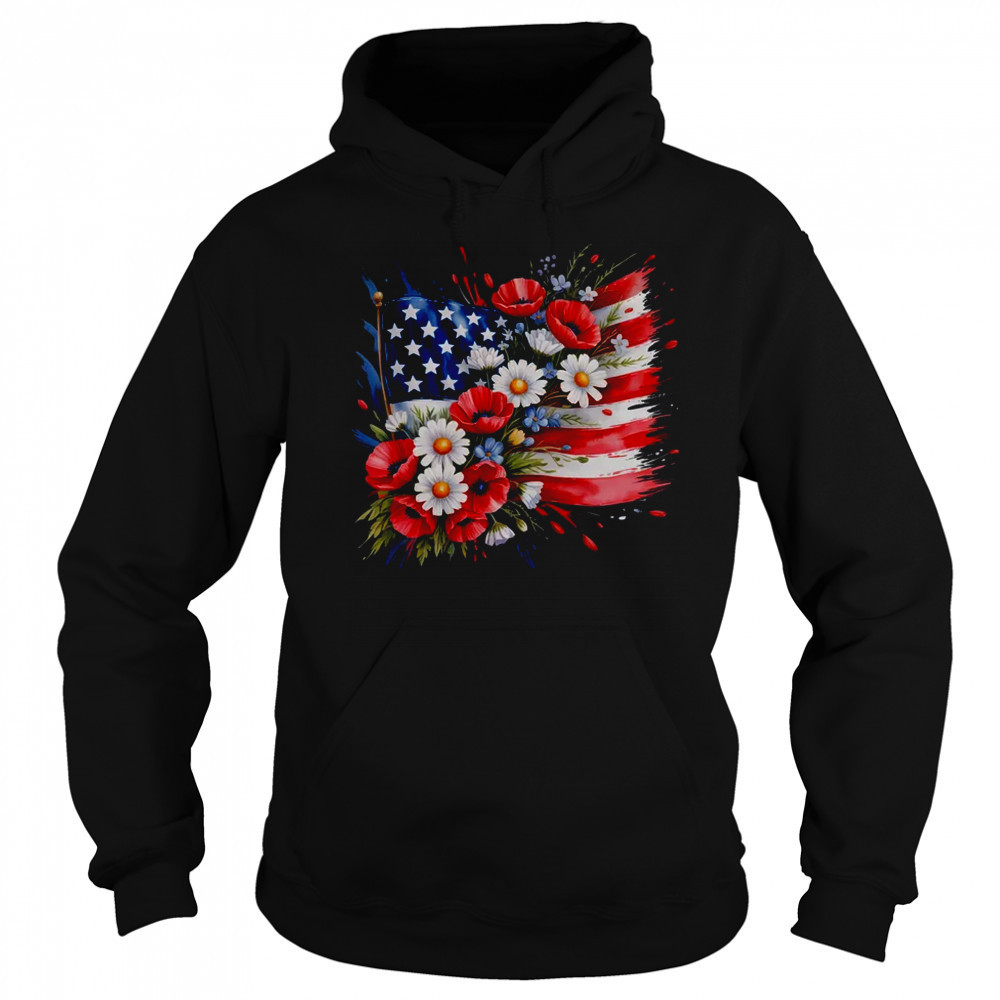 Floral Flag American Flag 4th Of July America Patriotic shirt Sweatshirt