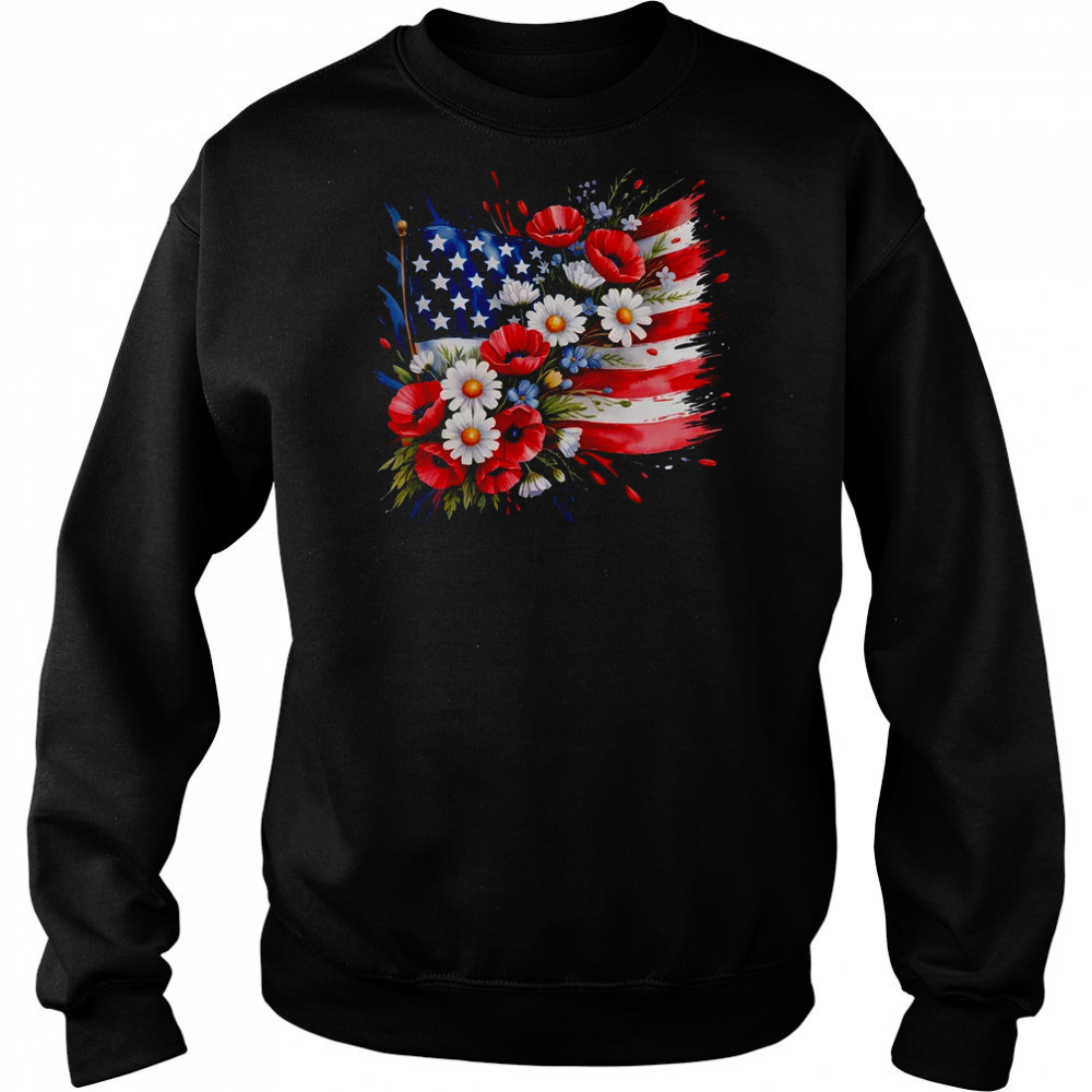Floral Flag American Flag 4th Of July America Patriotic shirt Hoodie