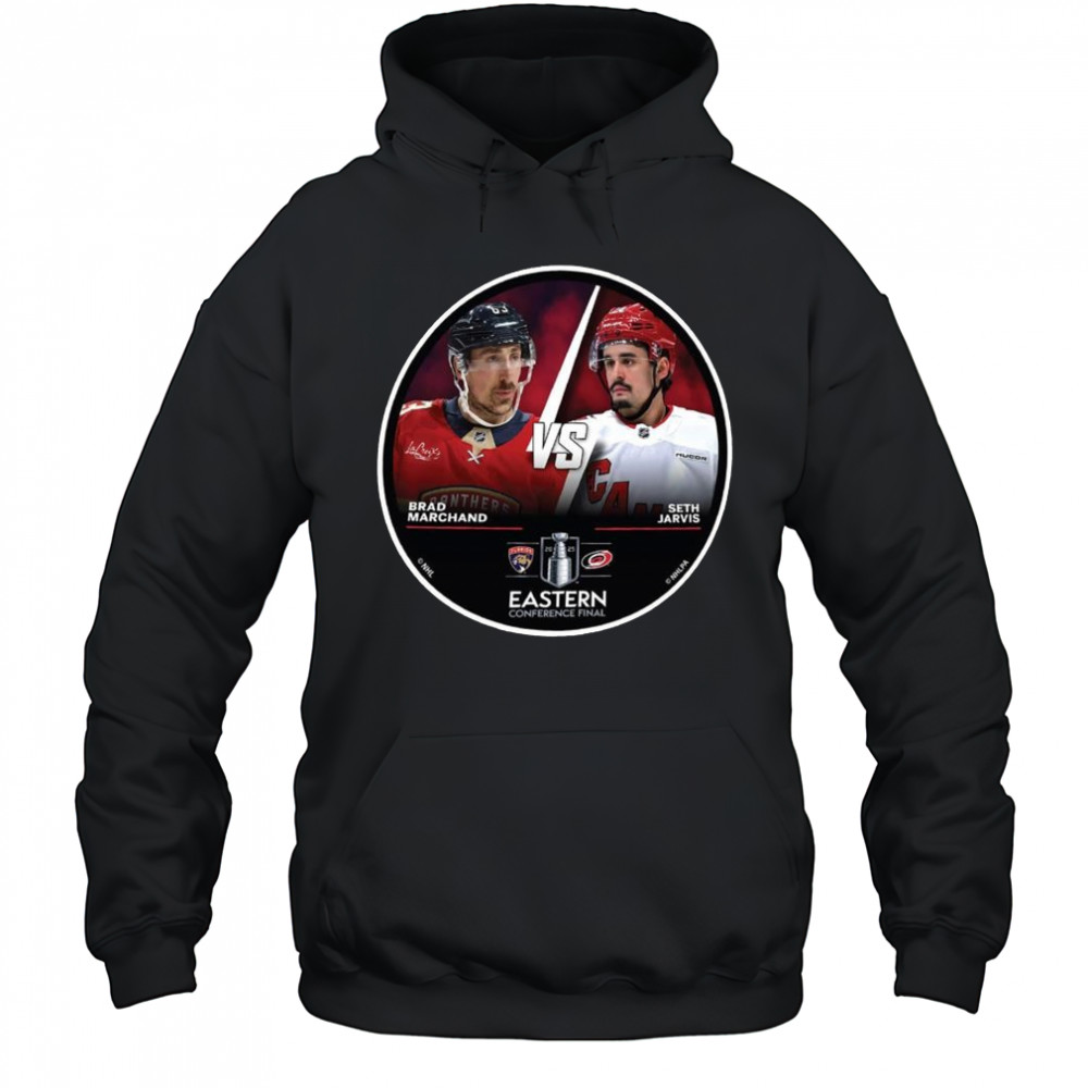 Florida Panthers Brad Marchans vs. Carolina Hurricanes Seth Jarvis 2025 Eastern Conference Final Shirt Hoodie