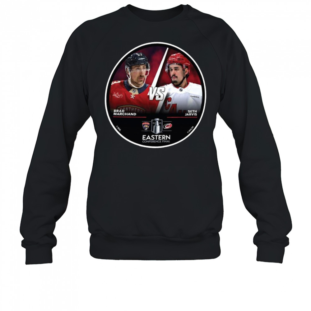 Florida Panthers Brad Marchans vs. Carolina Hurricanes Seth Jarvis 2025 Eastern Conference Final Shirt Sweatshirt