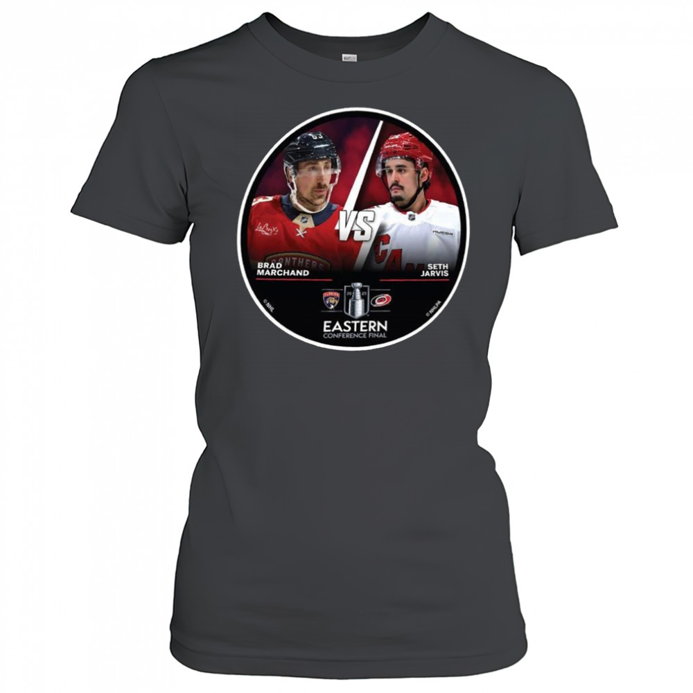 Florida Panthers Brad Marchans vs. Carolina Hurricanes Seth Jarvis 2025 Eastern Conference Final Shirt Women's T-shirt